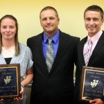 The 2013 recipients of the Auburn Smith Award were Brittany Wood, left, and Mickey Hammer, right. They are pictured with SAU Athletic Director Steve Browning.