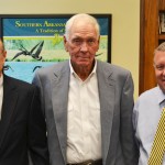 SAU President Dr. David Rankin, Ted Monroe, Sr., and People’s Bank Professor of Finance Dr. David Ashby pose for a photo after a meeting to discuss the farm land.